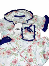 White floral violet lace night suit