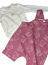 Pink dungaree with ribbed romper