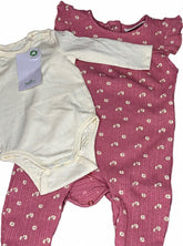 Ribbed Pink Floral Dungaree with White Romper(legs covered)