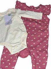 Ribbed Pink Floral Dungaree with White Romper(legs covered)
