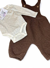 Brown ribbed dungaree with white romper