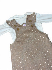 Beige dungaree polka doted with white romper