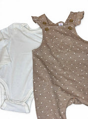 Beige dungaree polka doted with white romper