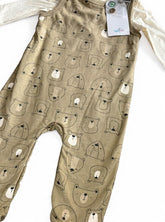 Brown bear dungaree with biege romper