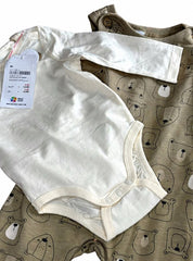 Brown bear dungaree with biege romper