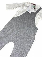 Ribbed Grey Dungaree with White Romper