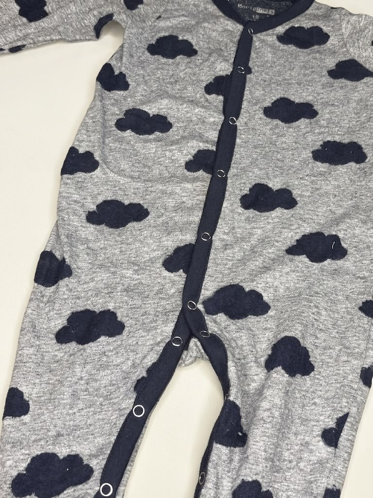 Gray and Navy Cloud print baby sleepsuit (footed)