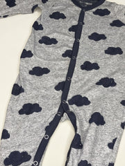Gray and Navy Cloud print baby sleepsuit (footed)