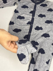 Gray and Navy Cloud print baby sleepsuit (footed)