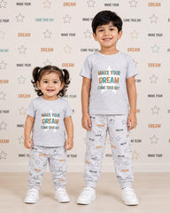 Dream Star Kids Cotton Night Suit – Grey Melange