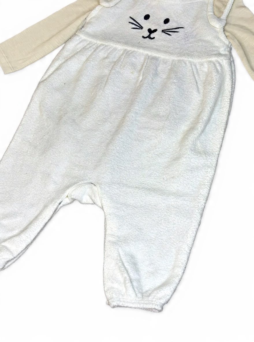 Fleece White Dungaree with Beige Romper
