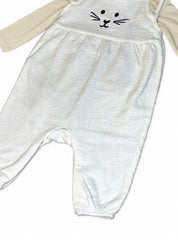 Fleece White Dungaree with Beige Romper