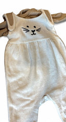 Fleece White Dungaree with Beige Romper
