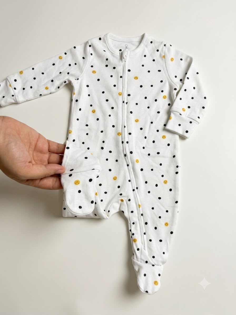 White baby polka dot romper (footed)