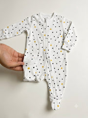 White baby polka dot romper (footed)