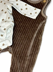 Brown Velvet Dungaree with White Romper