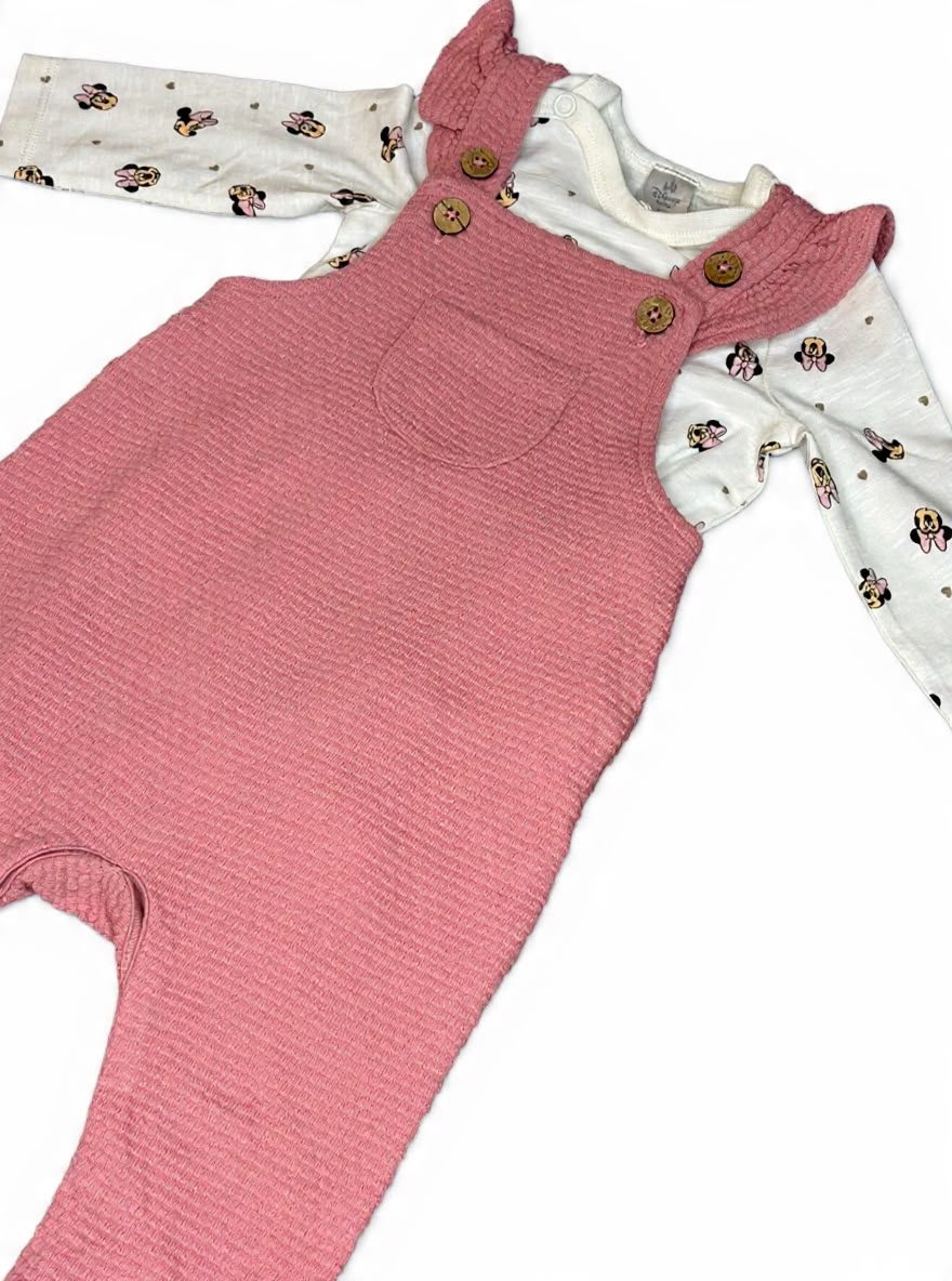 Pink Ribbed Jumpsuit with Mini mouse printed Romper
