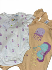 Underwater themed dungaree with white romper