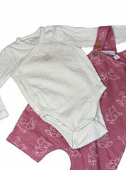 Pink dungaree with ribbed romper
