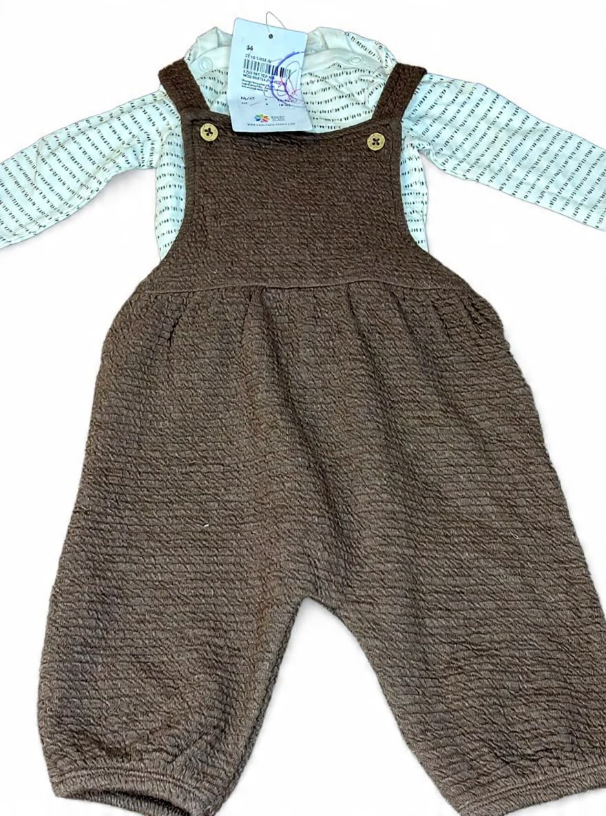 Brown ribbed dungaree with white romper