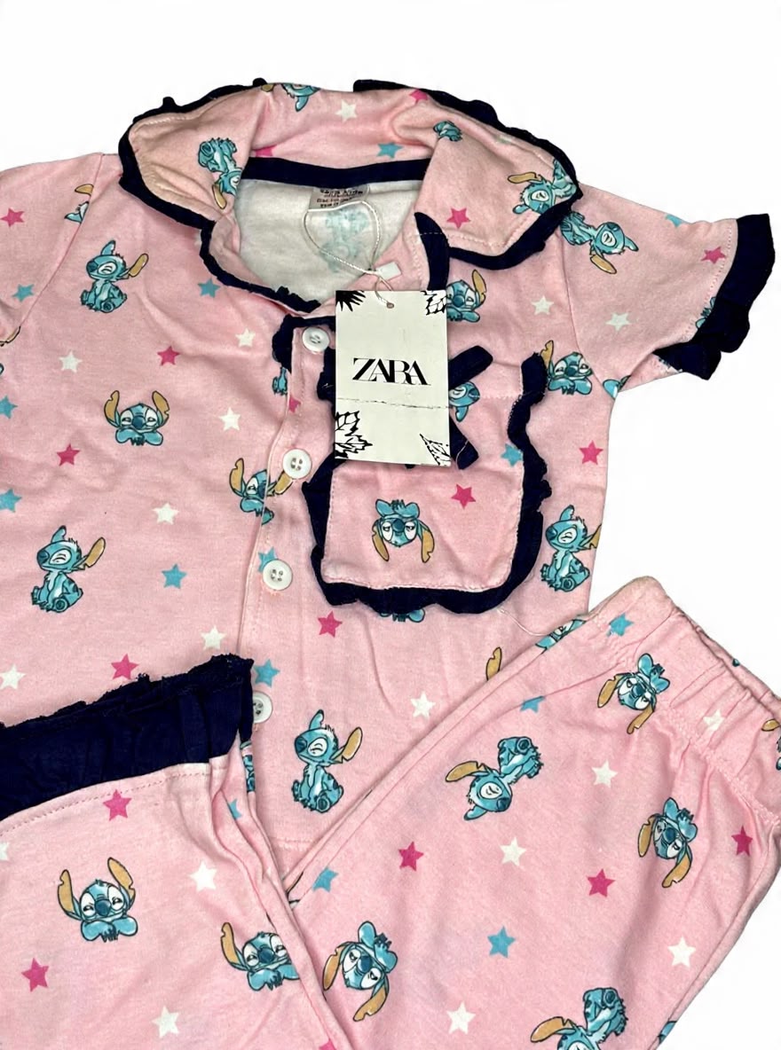 Babypink marvel with ruffle night suit