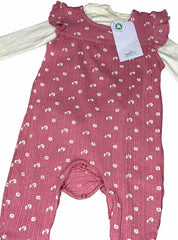 Ribbed Pink Floral Dungaree with White Romper(legs covered)