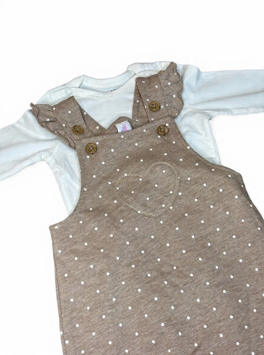 Beige dungaree polka doted with white romper