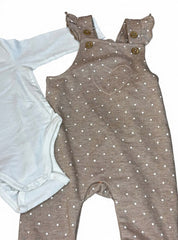 Beige dungaree polka doted with white romper