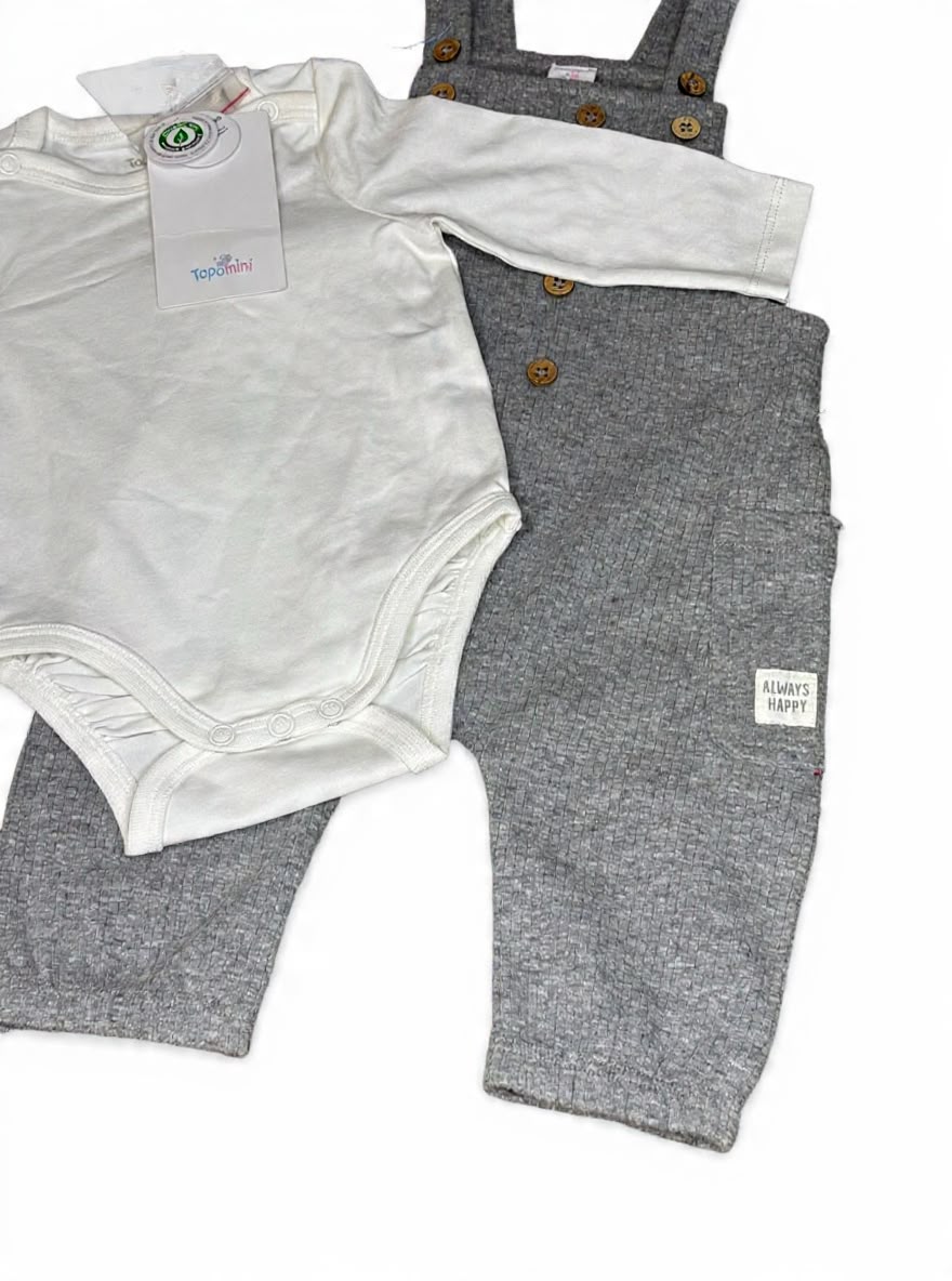 Ribbed Grey Dungaree with White Romper