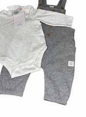 Ribbed Grey Dungaree with White Romper