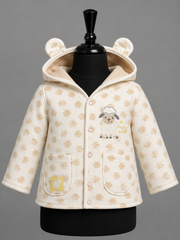 Beige Cotton Baby Hooded Jacket with Bear Ears
