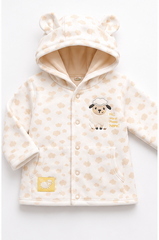 Beige Cotton Baby Hooded Jacket with Bear Ears