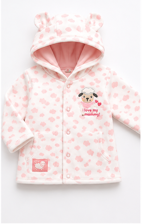 Pink Cotton Baby Hooded Jacket with Bear Ears