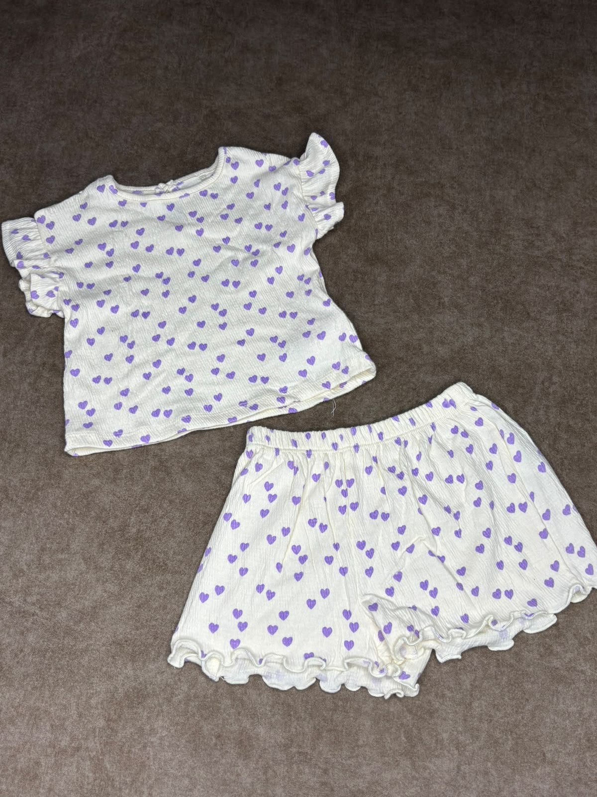 Cute Printed Co-Ord set Offwhite with purple hearts