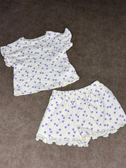 Cute Printed Co-Ord set Offwhite with purple hearts